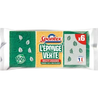 Imagen de SPONTEX Rascador de Esponja Muy Verde 6 esponjas raspadoras Verdes Resistente y Respetuoso con el Medio Ambiente Compuestas Fibras 100% recicladas