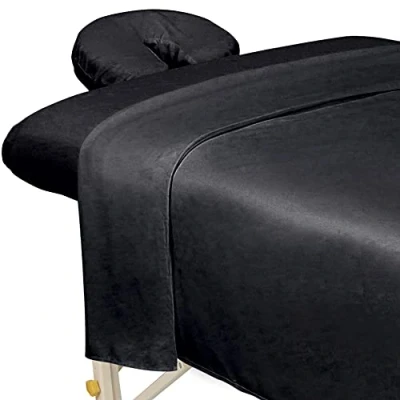 Imagen de ForPro Juego de sábanas Masaje Microfibra 3 Piezas para mesas Masaje, Incluye sábana encimera, Bajera Ajustable y Funda reposabrazos, Color Negro