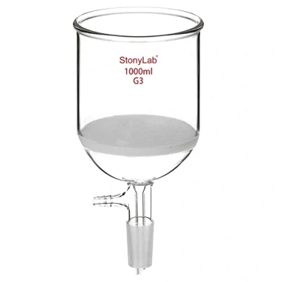 Imagen de StonyLab Embudo de filtración Buchner con frita fina, diámetro del disco 113 mm, profundidad 110 junta interna cónica estándar 24/40 y tubulación dentada al vacío (1000 ml)
