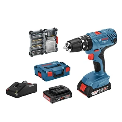 Imagen de Bosch Professional 18V System GSB 21 Taladro percutor a batería (55 Nm, 1800 rpm, 2 baterías x 2.0 Ah, set 40 puntas, en L BOXX) Amazon Exclusive