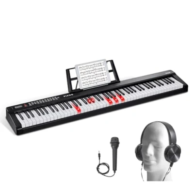 Imagen de VEVOR 88 Teclas Piano de Teclado Digital Portátil, Semipesadas, 1000 Tonos, Ritmos con Altavoces Incorporados, Pedal Sustain, Auriculares, Bluetooth, Midi, USB para Principiantes
