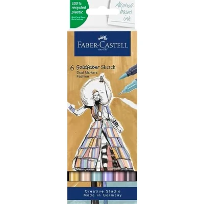 Imagen de Faber Castell Goldfaber Sketch Marker 164808 Estuche de 6 Rotuladores Bocetos para Moda Punta Pincel y Fina