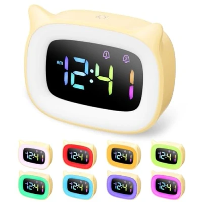 Imagen de LED Despertador Infantil, Reloj Digital Sobremesa, Brillo Ajustable, Infantil Niña, 18 Tonos de Alarma, Alta Gama, 4 Modos Ajustables, Puerto USB