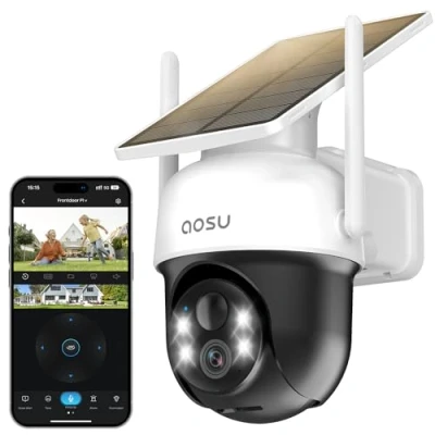 Imagen de AOSU Camara de Vigilancia WiFi Exterior Solar 3MP 2K Camaras Sin Cables 3602.4Ghz Panel Batería Seguridad Domicilio y Detección PIR