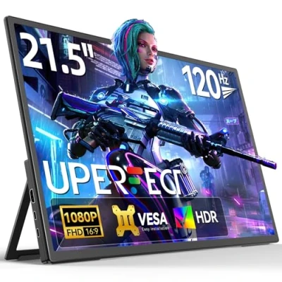 Imagen de Portable Monitor 21.5 Zoll 100Hz UPERFECT Mobile Display mit Integriertem Ständer 1000:1 1920*1080 Full HD IPS Bildschirm Standard HDMI USB C für PC Laptop Spielkonsole, Metallgehäuse, VESA kompatibel