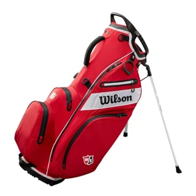 Imagen de Bolsa de Golf Wilson, W/S Exo Dry Stand, Transporte/Trolley, 5 Compartimentos para varios palos Golf, Accesorios Hombres y Mujeres, Rojo / Negro Blanco