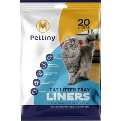 Imagen de Pettiny 20 Bolsas Higiénicas para Bandejas de Gato Forros Resistentes con Asas Areneros Medianos y Grandes