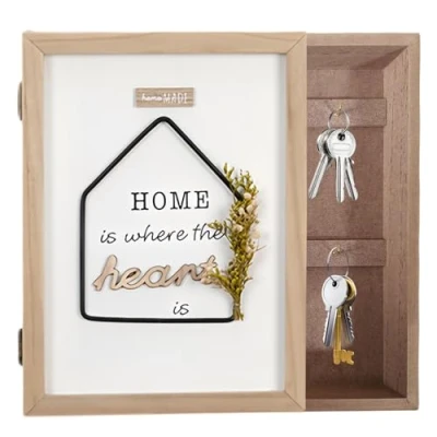 Imagen de MEYAGOT caja para llaves, de llaves madera, montada en la pared con 6 ganchos, fácil montar entrada, habitación, pasillo, baño, natural, 20 x 27 cm