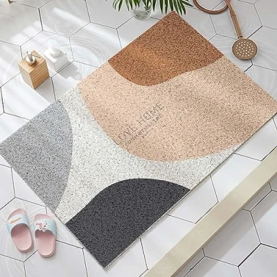 Imagen de Alfombrilla de ducha antideslizante para interior/baño, 60 x 90 cm, permeabilidad al agua, alfombra bañera PVC con textura suave, antimoho, secado rápido