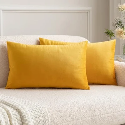Imagen de MIULEE Terciopelo Funda de Cojine Almohada del Sofá Throw Cojín Decoración Caso la Cubierta Decorativo Almohadas para Sala Estar 30x50cm 12&quot;x20&quot; 2 Pieza Amarillo Anaranjado