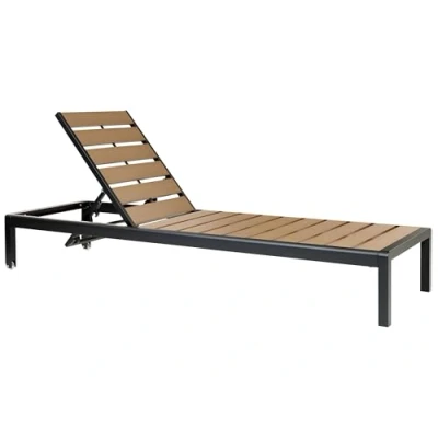 Imagen de Tumbona de jardín metal negro madera clara plástica respaldo reclinable Nardo