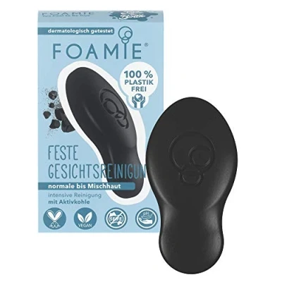Imagen de Foamie Limpieza facial sólida para piel defectuosa con carbón activado aclarante y aceite de árbol té, efecto exfoliante, 100% vegano, plástico no probado en animales, 60 g