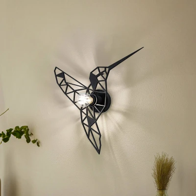 Imagen de Aplique mural origami Colibrí Apertura 44 x 12 cm MDF Metal Negro Menzzo