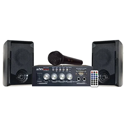 Imagen de PARTY Light &amp; Sound KA100 Kit de karaoke con 1 amplificador (2x50w), micrófono y 2 altavoces (2x50W) USB, Bluetooth SD Negro