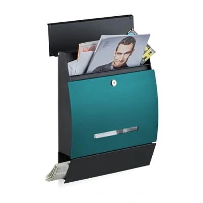 Imagen de Relaxdays Buzón Correos Exterior con Compartimento Periódico, De Pared, Acero, 1 Ud, 45 x 35 11 cm, Negro y Verde