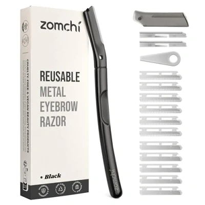 Imagen de ZOMCHI cuchillas Dermaplaning facial para mujeres y hombres, rostro con 11 de repuesto,cuchilla cejas cubierta silicona precisión,Negro mate
