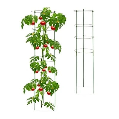 Imagen de Relaxdays Rankhilfe 2er Set 2 Jaulas Tomates, Soporte Plantas Trepadoras, Tutores Enredaderas, 4 Anillos, Hierro y Plástico, 120 cm, Verde