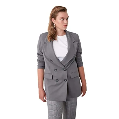 Imagen de Trendyol Gris Chaqueta Tipo Blazer de Gran tamaño con botón, Color, 38 para Mujer