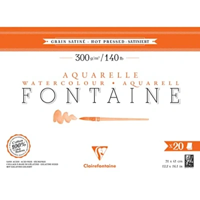 Imagen de Clairefontaine 975511C Bloc Pegado 4 Caras Fontaine 20 Hojas Papel Acuarela Blanco 100% Algodón Grano Satinado Calidad Profesional 31x41 cm 300g