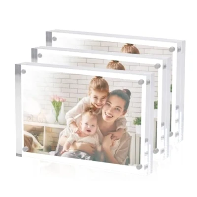 Imagen de Sezanrpt Juego de 3 marcos fotos acrílicos 13 x 18 cm, pie libre, cristal transparente marco magnético para muestras, entradas, sellos, imágenes