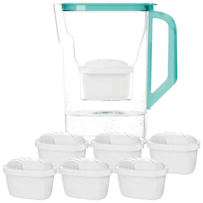 Imagen de Wessper Jarra Filtradora Agua con Filtros, para Puerta de Frigorífico 2,7 Litros, Filtro Carbón Activo y Resina Intercambio Iónico, Juego 6 Cartucho Menta