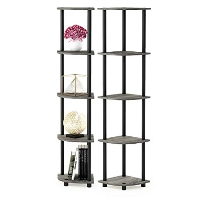 Imagen de Furinno Estantería Multipropósito De 5 Niveles para Mostrador Esquina Niveles, Roble Francés Gris / Negro, Juego 2