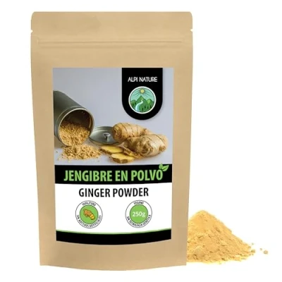 Imagen de jengibre en polvo (250g), molido, especia 100% natural, suavemente secado y vegano sin aditivos