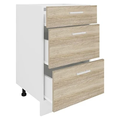 Imagen de VCM Armario de cocina ancho 50 cm Mueble bajo cajón Muebles Esilo Blanco/roble Sonoma