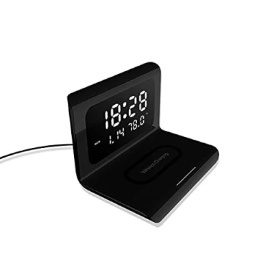 Imagen de Despertador Cargador inalámbrico, Pantalla LED Reloj Digital, con Fecha Calendario Temperatura (Negro)