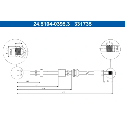 Imagen de ATE 24.5104 0395.3 Latiguillos de Freno 435mm M10x1mm FORD: Focus 2, 2 Kombi, C Max