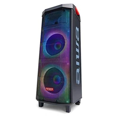 Imagen de Aiwa KBTUS 710: Sistema de Audio TWS con 900W Potencia e iluminación Frontal Completa RGB (Bluetooth, Altavoces 10&quot; Tecnología Hyperbass, USB, Micro SD, micrófonos incluidos). Color: Negro.