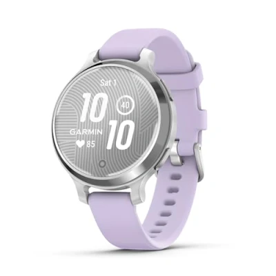 Imagen de Garmin Lily 2 Active, Reloj Inteligente con GPS, Diseño Elegante, Datos de Salud y Forma Física, Pantalla Táctil, Notificaciones Inteligentes, Autonomía hasta 9 días, Plata Correa Morada
