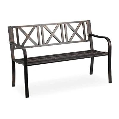 Imagen de Relaxdays 0 Banco Jardín, 2 Plazas, Terraza, Balcón, Acero Robusto, Asiento para Exteriores Estable, 80,5 x 127 63 cm, 1 Pieza
