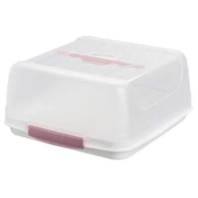 Imagen de Caja rectangular de transporte para tartas plástico con asa y tapa cierre.