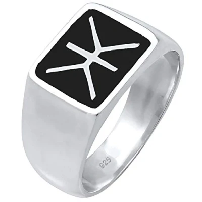 Imagen de Kuzzoi anillo de sello para hombre, macizo, 14 mm ancho, plata ley 925, logotipo esmaltado negro, hombres en tamaño 60 66, 0601860719, 62, Plata, Sin piedras preciosas
