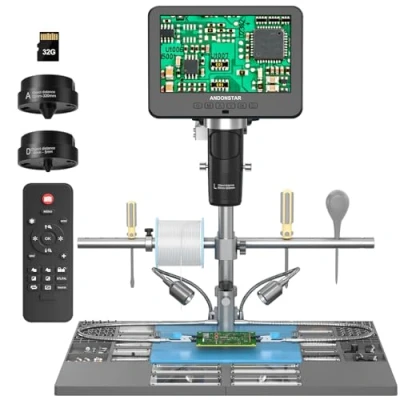 Imagen de Andonstar AD246S M Plus microscopio digital de soldadura HDMI 7 pulgadas para reparación electrónica, 2000x 3 lentes 2160P UHD grabación video, estación con manos