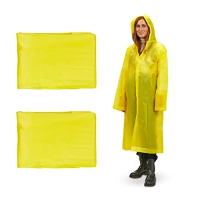 Imagen de Relaxdays Juego Pack de 2 Chubasqueros, Impermeables, Capucha, Ponchos Lluvia Reutilizables, Hombre y Mujer, Largos, Amarillo, Unidades