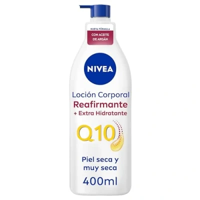 Imagen de NIVEA Q10 Aceite de Argán Body Milk reafirmante + Extra hidratante (400 ml), loción corporal para piel seca, crema nutritiva