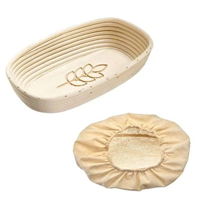 Imagen de Westmark 3235227B Juego de cestas fermentación (2 unidades, ovaladas + cubierta, con espiga peddi/algodón, beige/beige)