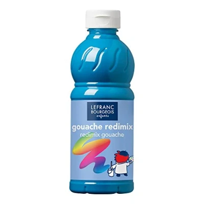 Imagen de Lefranc Bourgeois Educación, gouache líquida Redimix, témperas para niños, 500ML azul turquesa, pinturas niños y manualidades