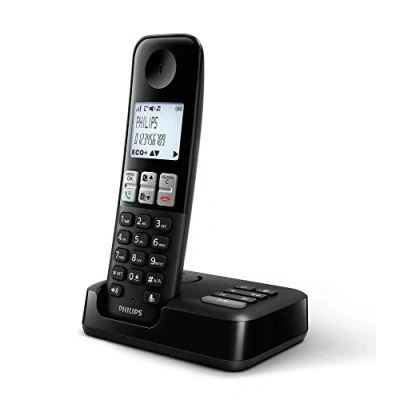 Imagen de Philips D2551B / 01 Teléfono inalámbrico DECT con 1 Auricular contestador automático, 50 Nombres/números e identificador de Llamadas Negro