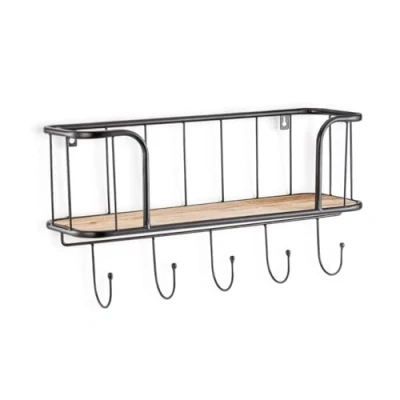 Imagen de Arcoroc Moa Perchero de Pared en Acero y Pino, 50x16x26 cm
