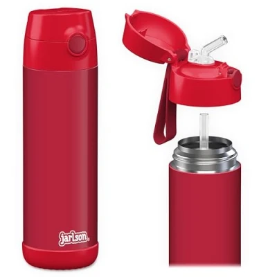 Imagen de JARLSON® botella Agua niños con pajita CHARLI, Botellas Acero Inoxidable termica, sin BPA, a Prueba de Fugas, para la Escuela y Deportes, el Termo, 500 ml