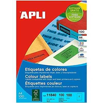 Imagen de APLI 11840 Etiquetas rojas permanentes 210,0 x 297,0 mm 100 hojas