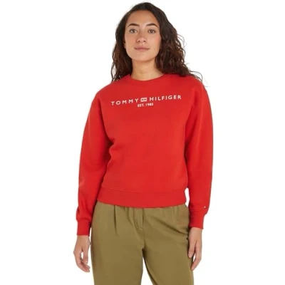 Imagen de Tommy Hilfiger Mujer Sudadera sin Capucha, Rojo (Fierce Red), XXL