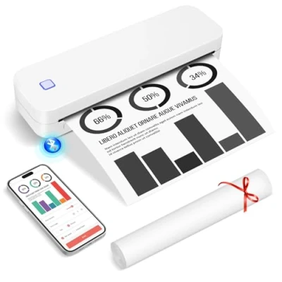 Imagen de GuKKK Impresora Térmica Portátil A4, de Papel A4 Bluetooth, Impresoras Móviles Uso con Térmico 210x297mm, Compatible Teléfonos Android e iOS, para el Hogar, la Oficina (Blanco)