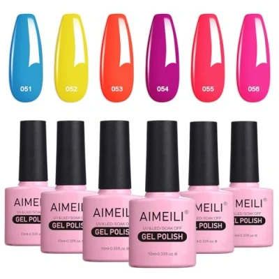 Imagen de AIMEILI Esmaltes Semipermanentes para Uñas Verano en Gel UV LED, Kit de Pintauñas Permanente Soak Off 6 Colores 10ml Set 11