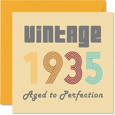 Imagen de tarjetas de cumpleaños número 89 para hombres y mujeres Vintage 1935 Aged To Perfection Tarjeta divertida ella, 145 mm x mm, felicitación