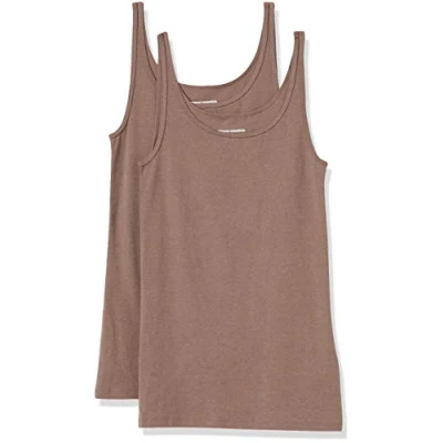 Imagen de Amazon Essentials Top Ajustado sin Mangas y con Tirantes Finos Mujer, Pack de 2, Beige Oscuro, S