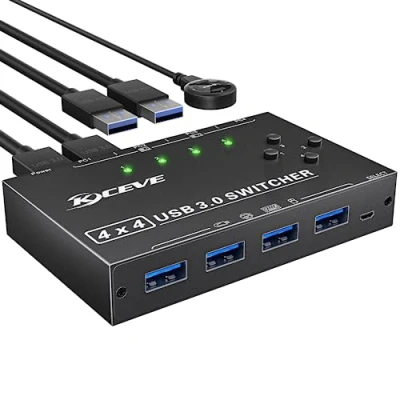 Imagen de USB 3.0 Switch 4 PC, YOUTINGHDAV in out 3.0, Box para teclado, ratón, impresora, escáner, con mando a distancia cable y cables